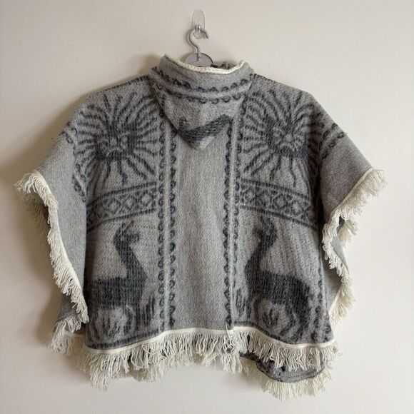 Vintage Alpaca Wool Poncho Cape Hooded Llama Fringe Peru Handmade Boho OS - Picture 15 of 15